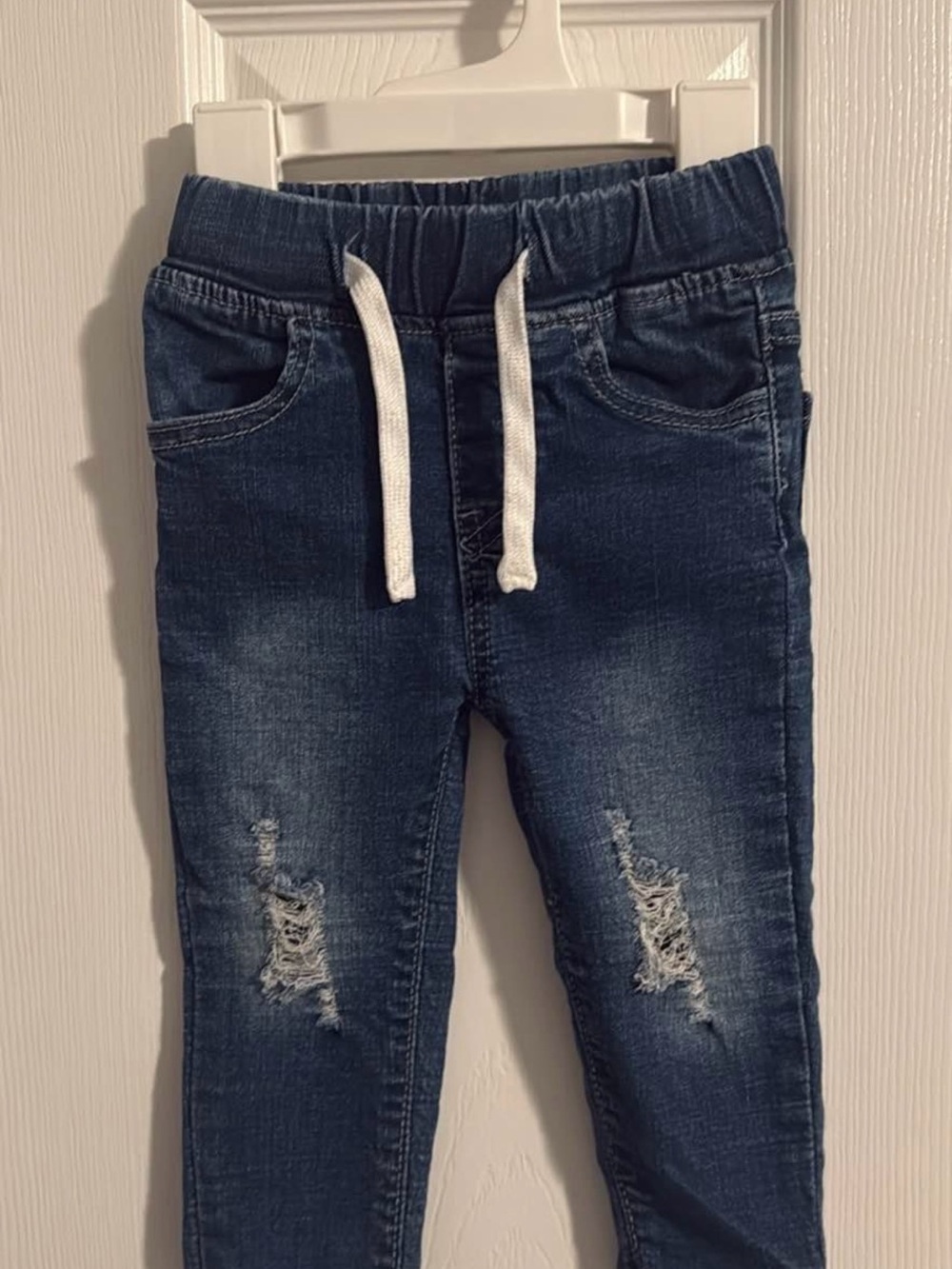 Kids Dark Blue Distressed Denim Jogger Pants - Little Bipsy